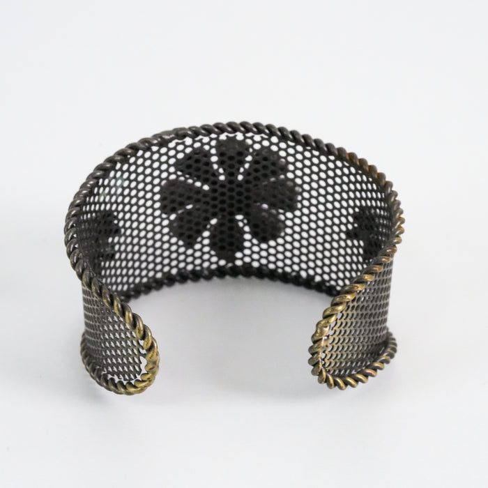 Vintage Copper-Tone Purple Floral Mesh Statement Cuff Bracelet