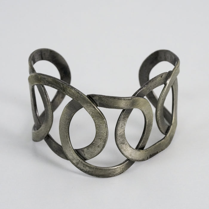 Vintage Silver Abstract Interlocking Loop Statement Cuff Bracelet
