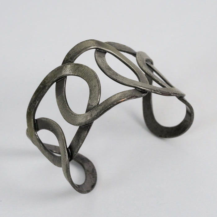 Vintage Silver Abstract Interlocking Loop Statement Cuff Bracelet