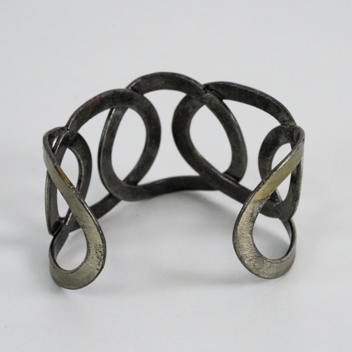 Vintage Silver Abstract Interlocking Loop Statement Cuff Bracelet