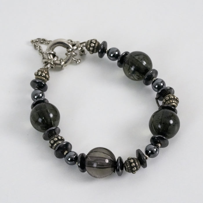 Vintage Silver-Tone Black Beaded Statement Bracelet