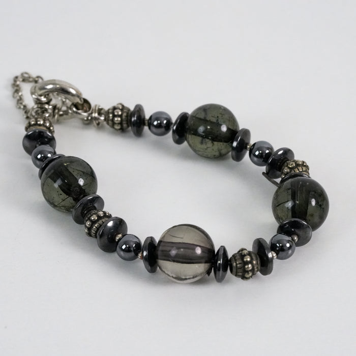 Vintage Silver-Tone Black Beaded Statement Bracelet
