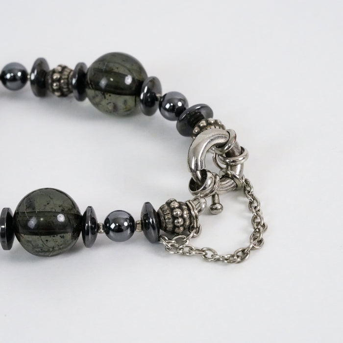 Vintage Silver-Tone Black Beaded Statement Bracelet