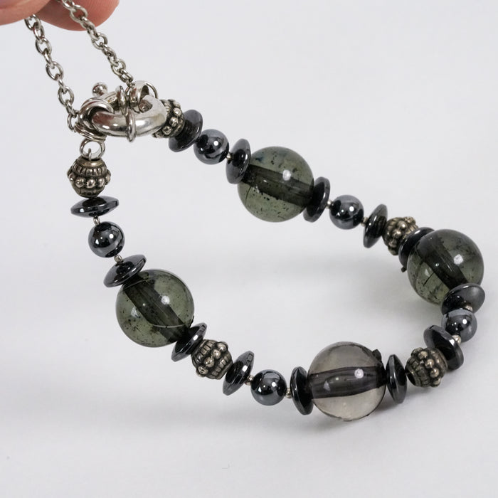 Vintage Silver-Tone Black Beaded Statement Bracelet