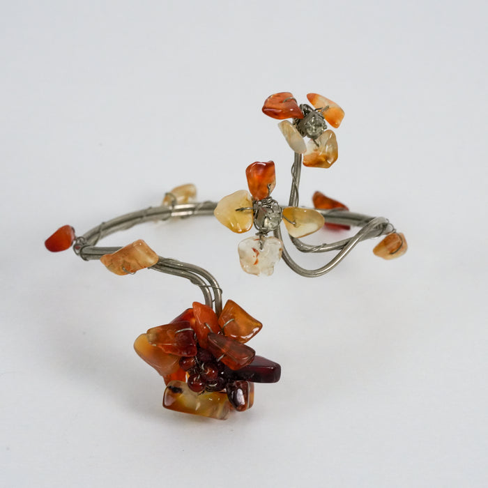 Vintage Silver Wire-Wrapped Stone Floral Statement Cuff Bracelet