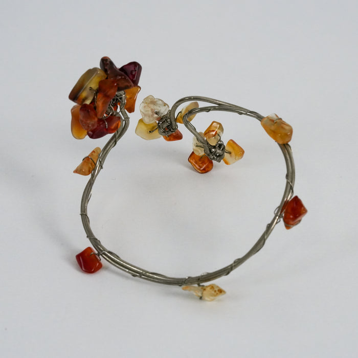 Vintage Silver Wire-Wrapped Stone Floral Statement Cuff Bracelet