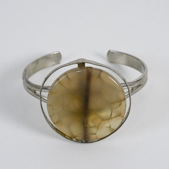 Vintage Silver-Tone Stone Statement Cuff Bracelet