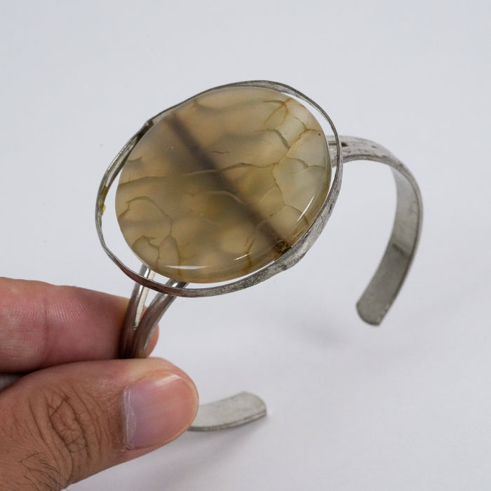 Vintage Silver-Tone Stone Statement Cuff Bracelet
