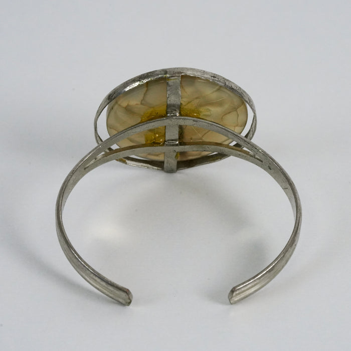 Vintage Silver-Tone Stone Statement Cuff Bracelet