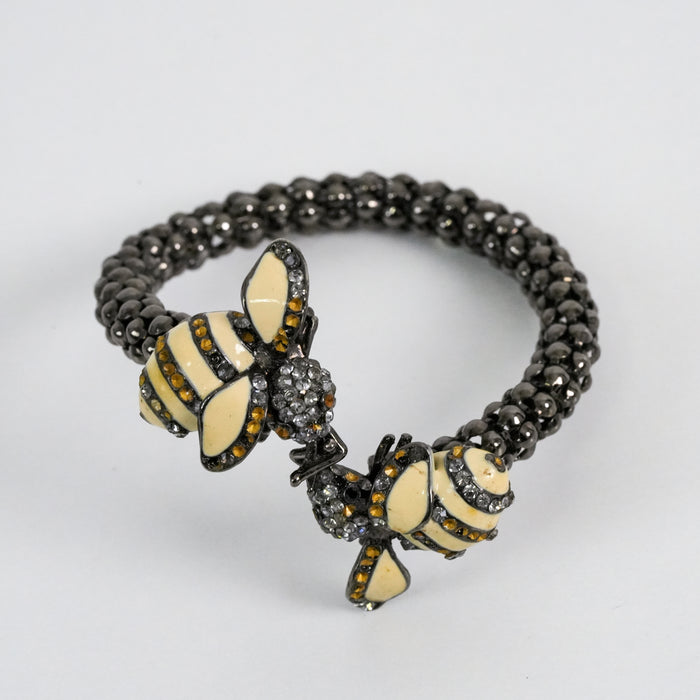 Vintage Gunmetal Bee Rhinestone Beaded Statement Bracelet