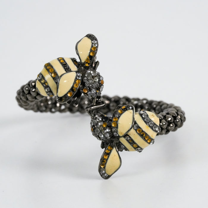 Vintage Gunmetal Bee Rhinestone Beaded Statement Bracelet