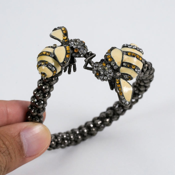 Vintage Gunmetal Bee Rhinestone Beaded Statement Bracelet