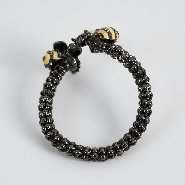 Vintage Gunmetal Bee Rhinestone Beaded Statement Bracelet