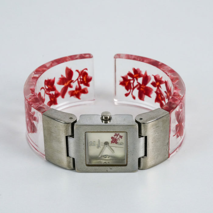 Vintage Vaece Floral Lucite Statement Cuff Quartz Watch