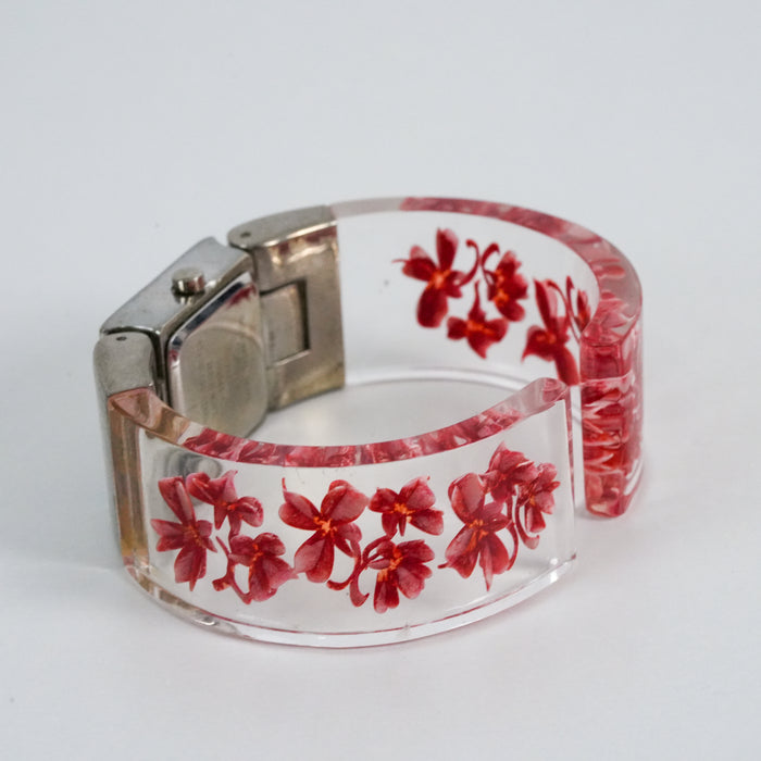 Vintage Vaece Floral Lucite Statement Cuff Quartz Watch