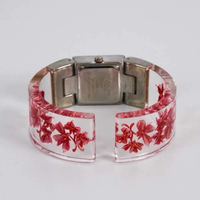 Vintage Vaece Floral Lucite Statement Cuff Quartz Watch