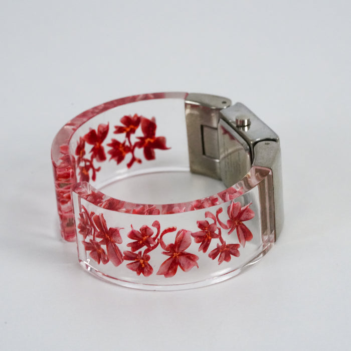 Vintage Vaece Floral Lucite Statement Cuff Quartz Watch