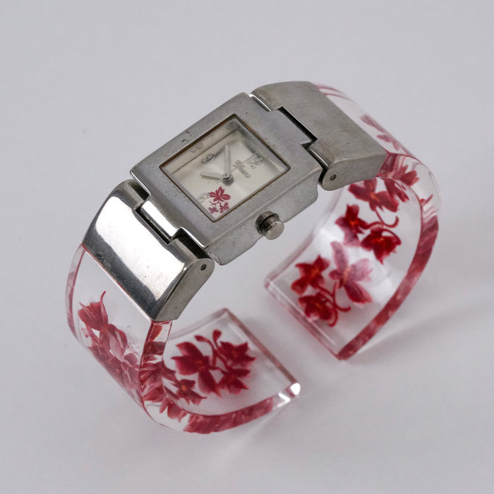 Vintage Vaece Floral Lucite Statement Cuff Quartz Watch