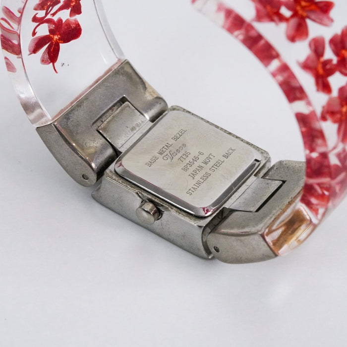 Vintage Vaece Floral Lucite Statement Cuff Quartz Watch