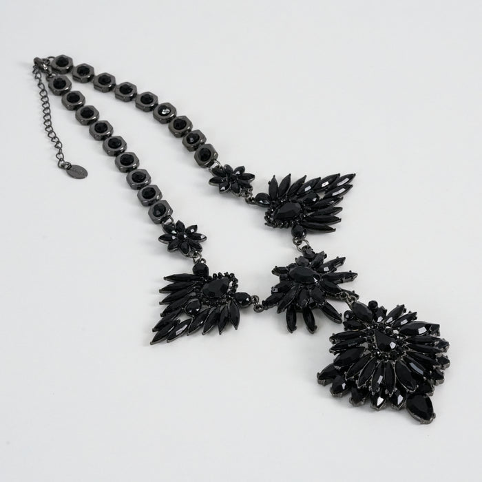 Vintage Daires Black Floral Crystal Statement Bib Necklace