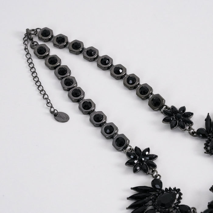 Vintage Daires Black Floral Crystal Statement Bib Necklace