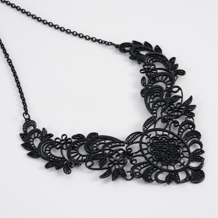Vintage Lovisa Black Filigree Floral Statement Necklace