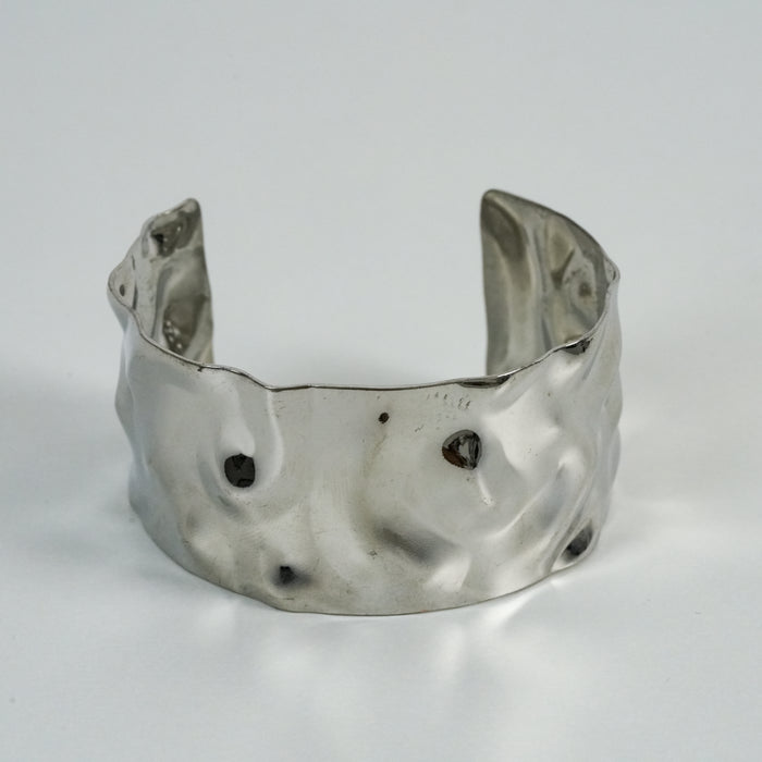 Vintage Silver-Tone Hammered Wide Cuff Statement Bracelet