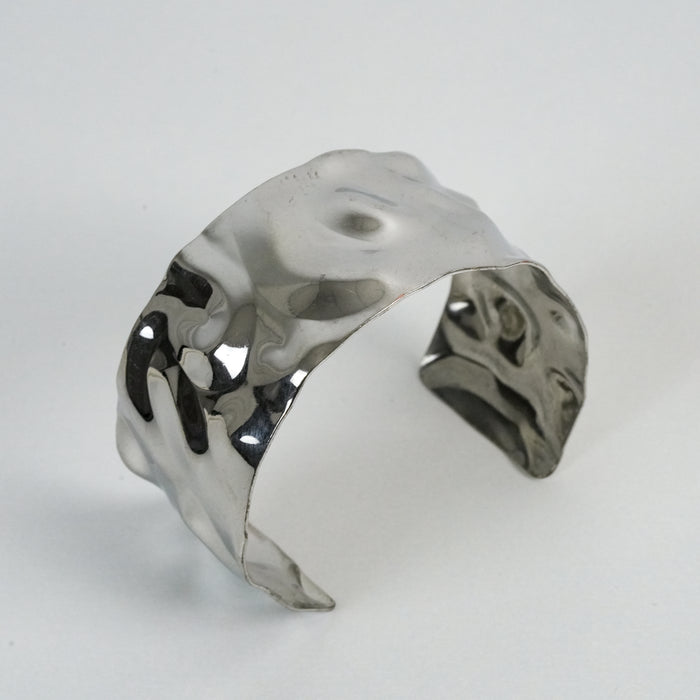 Vintage Silver-Tone Hammered Wide Cuff Statement Bracelet