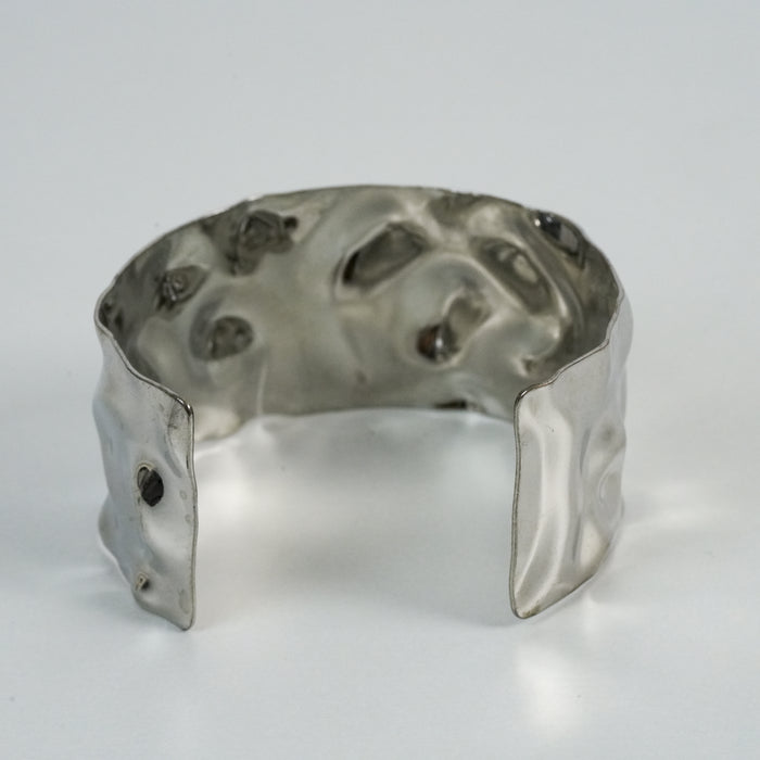 Vintage Silver-Tone Hammered Wide Cuff Statement Bracelet