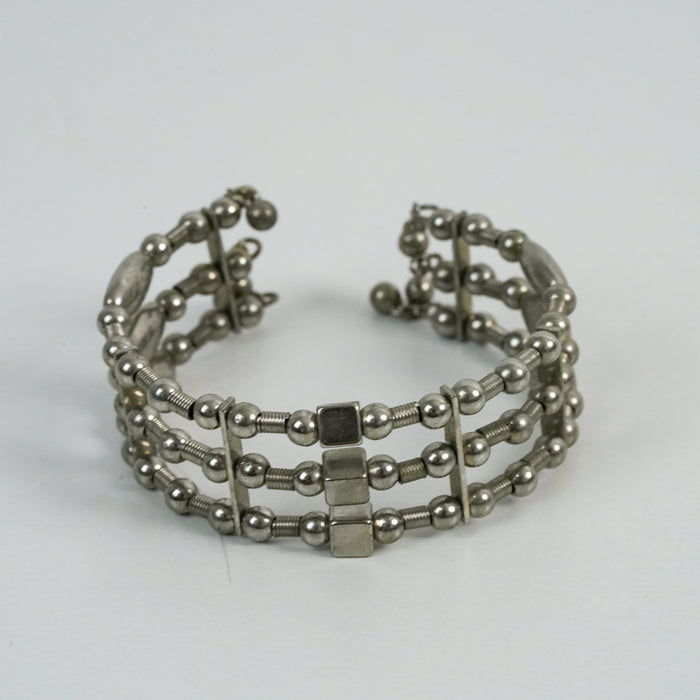 Vintage Silver-Tone Triple-Strand Beaded Cuff Bracelet