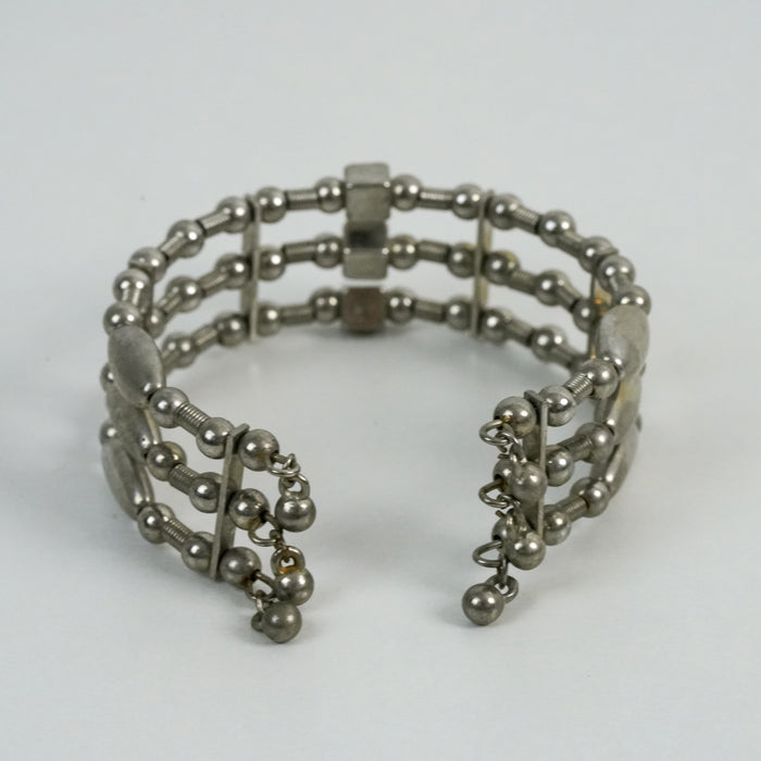 Vintage Silver-Tone Triple-Strand Beaded Cuff Bracelet