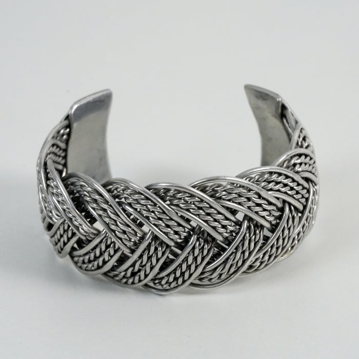 Vintage Silver-Tone Braided Chain Cuff Bracelet