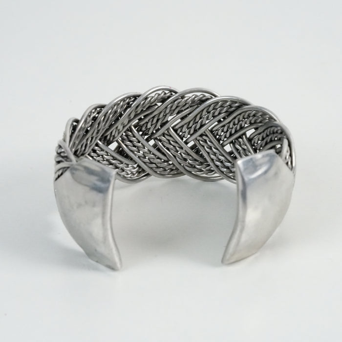 Vintage Silver-Tone Braided Chain Cuff Bracelet