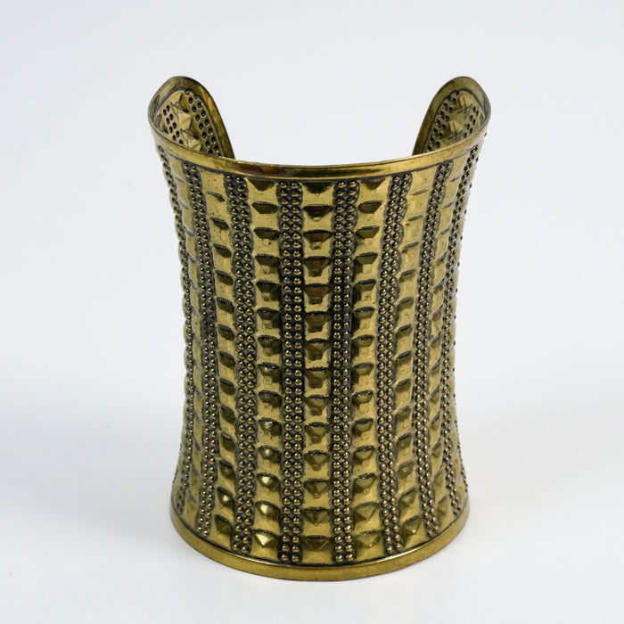 Vintage Gold-Tone Textured Wide Cuff Statement Bracelet