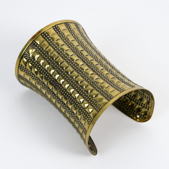 Vintage Gold-Tone Textured Wide Cuff Statement Bracelet