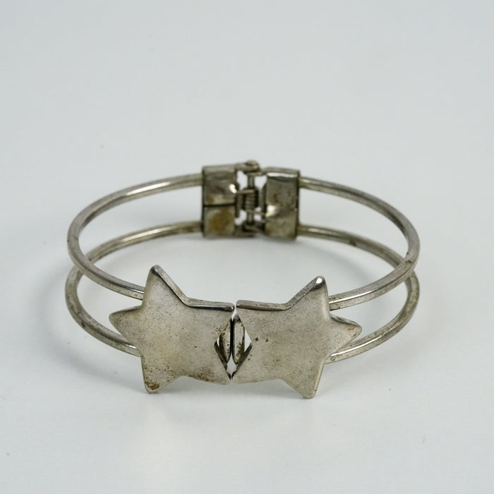 Vintage Silver-Tone Double-Strand Star Cuff Bracelet