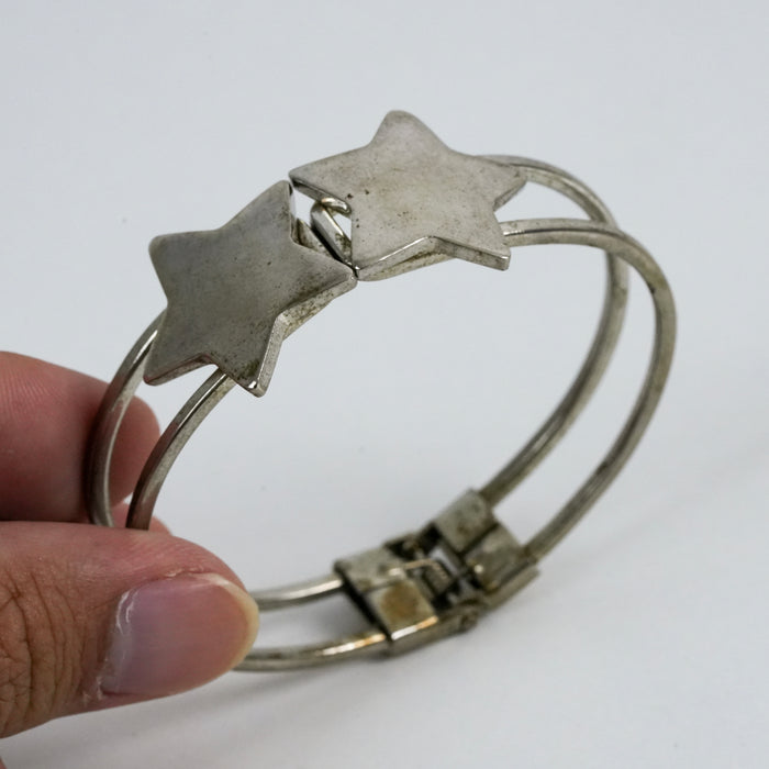 Vintage Silver-Tone Double-Strand Star Cuff Bracelet