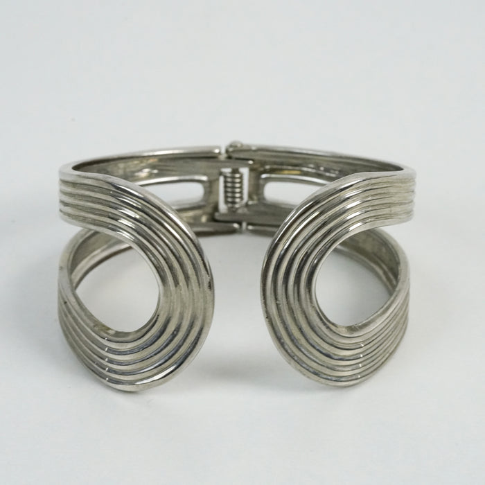 Vintage Silver Tone Sculptural Swirl Open Cuff Bracelet