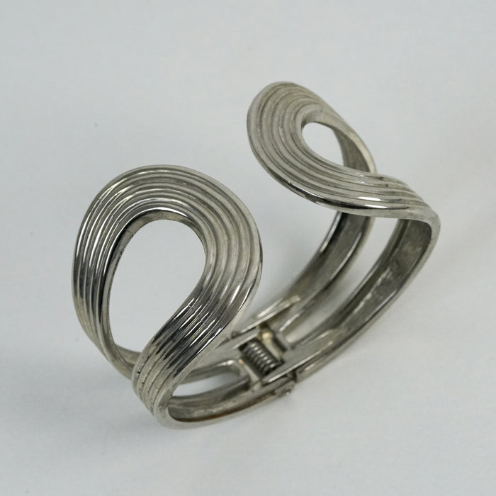 Vintage Silver Tone Sculptural Swirl Open Cuff Bracelet