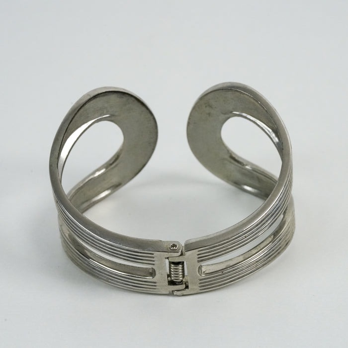 Vintage Silver Tone Sculptural Swirl Open Cuff Bracelet