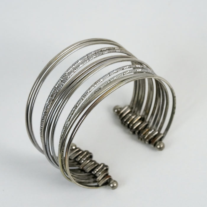 Vintage Silver Tone Multi Strand Cuff Bracelet