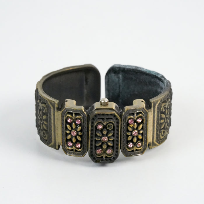 Vintage Bronze Tone Peek a Boo Cuff Watch