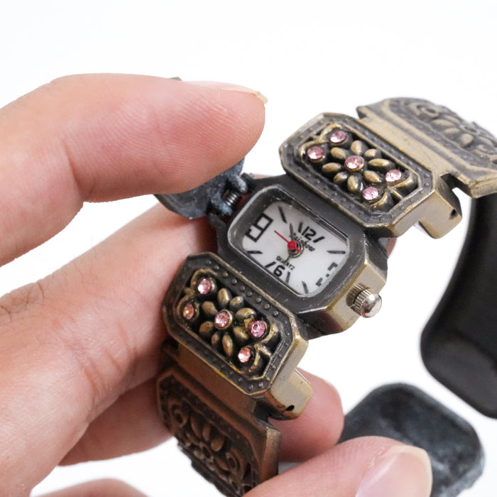Vintage Bronze Tone Peek a Boo Cuff Watch