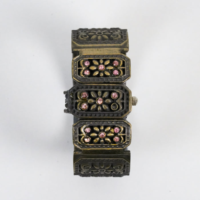 Vintage Bronze Tone Peek a Boo Cuff Watch