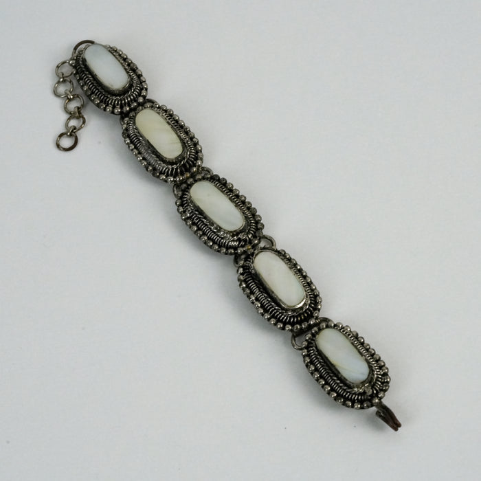 Vintage Silver Tone White Stone Link Bracelet