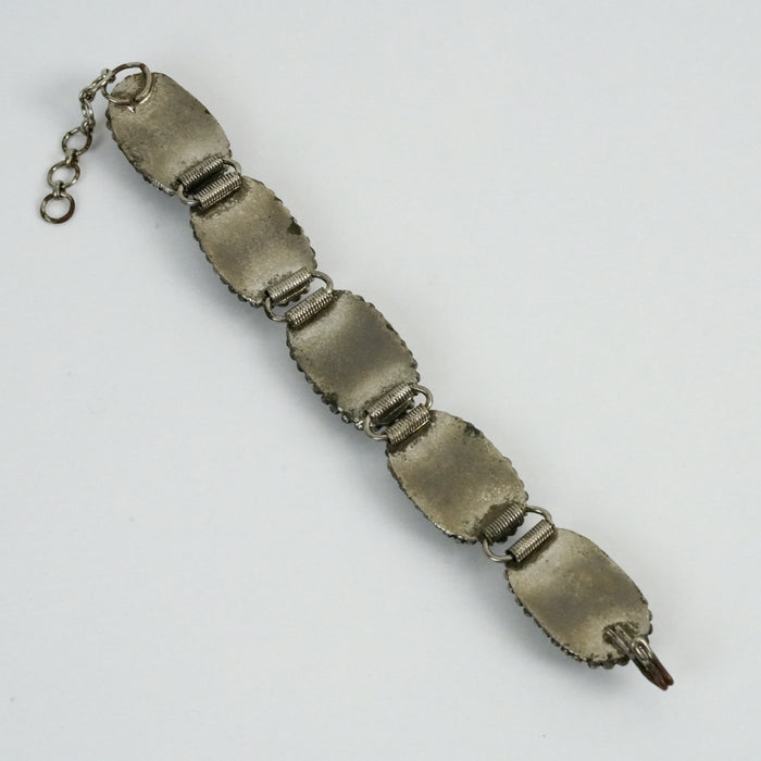 Vintage Silver Tone White Stone Link Bracelet