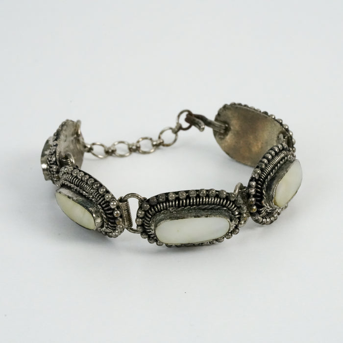 Vintage Silver Tone White Stone Link Bracelet
