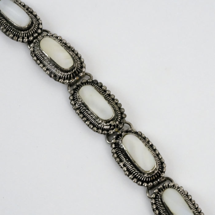 Vintage Silver Tone White Stone Link Bracelet