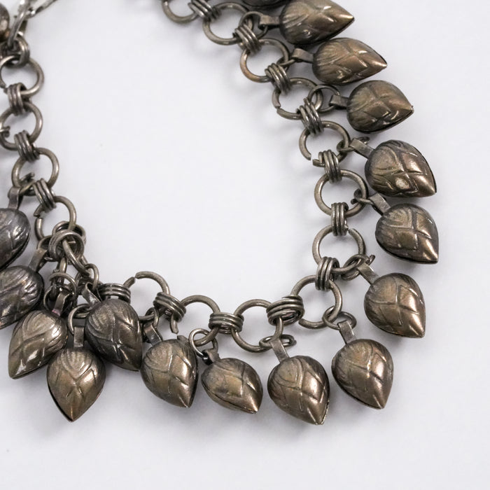 Vintage Silver Tone Leaf Charm Bracelet