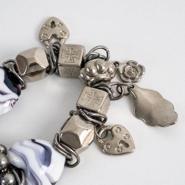 Vintage Silver-Tone Charm Bracelet with Purple Glass Beads